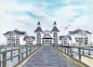 Preview: Postkarte DIN-A6 Aquarell Maritim Kunst Druck Kunstdruck Ostsee Rügen Seebrücke Sellin Brücke Steg
